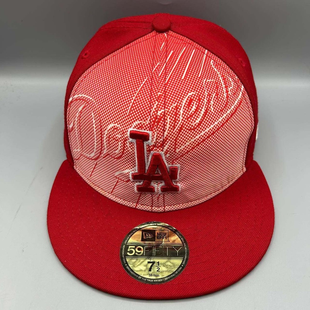 Los Angeles LA Dodgers MLB Hat Men 7 1/2 Red 59Fifty New Era Fitted Cap
